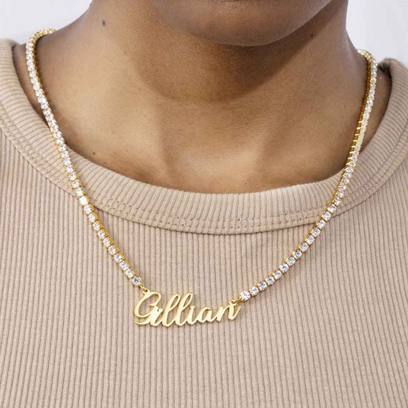 StellarShops Diamond Studded Cuban Chain Name Necklace Personality